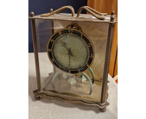 Art Deco Brass &amp; Glass Mantel Clock - 23cm high