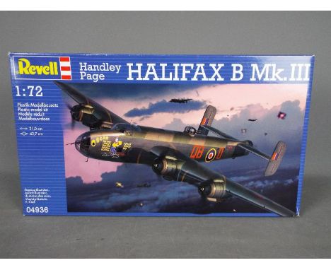 Revell - a Halifax B Mk III model kit, 1.752 scale #04936, box is open with contents in sealed packaging and instructions, bo