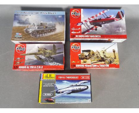 Airfix, Hobby Boss Heller - Five boxed plastic model kits in various scales. Lot includes Airfix AO2019 1:72 Arado Ar.196; AO