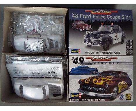 Revell - Two boxed plastic model car kits in 1:25 scale by Revell. Lot includes #85-2860 Special Edition '49 Mercury; with #8