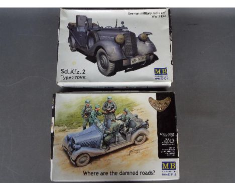 Master Box - Two boxed 1:35 scale plastic WW2 German Army Car model kits by Master Box. Lot includes MB35112 'Where are the d