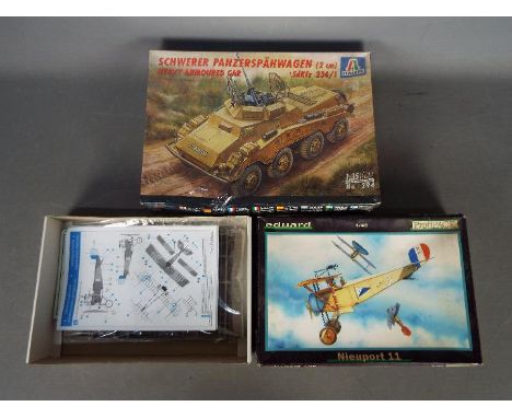Eduard - Italeri - a model Nieuport 11 plane, 1/48 scale #8070, open box with sealed kit, decals and instructions, box is in 