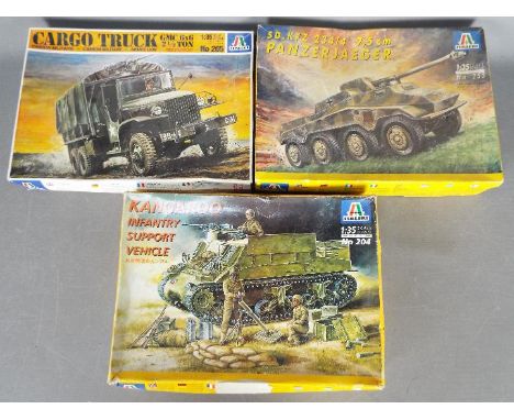 Italeri - three 1:35 scale model kits by Italeri comprising Cargo truck GMC 6 x 6 model No. 205, Sd.Kfz 234/4 Panzerjaeger mo