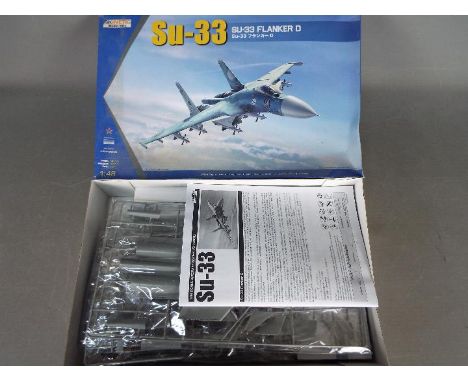 Kinetic Model Kits - A boxed 1:48 scale K48062 SU-33 Flanker D model aircraft kit by Kinetic Model Kits. Kit appears to conta