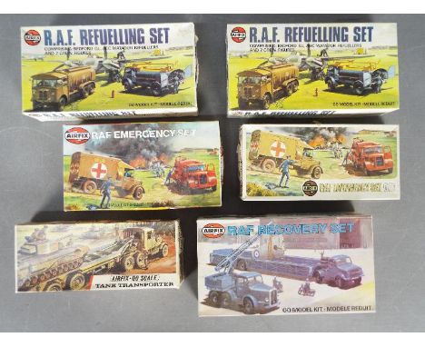 Airfix -  A collection of six vintage Airfix OO/HO scale plastic model kits. Lot includes Airfix #03302 RAF Refueling Set; #2