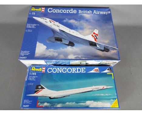 Revell - Two boxed plastic model kits of 'Concorde' by Revell. Lot includes #04257 1:144 scale ; and 04997 1:72 scale. Both m