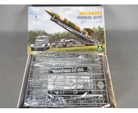 Takom - A boxed 1;35 scale Takom #2030 V-2 Rocket 'Meillerwagen Hanomag SS100' Rocket Transporter / Erector. The kit appears 