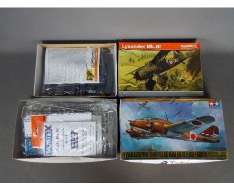 Eduard, Tamiya - Two boxed 1:48 scale plastic military aircraft model kits. Lot includes Eduard #8290 Lysander Mk.III Profipa