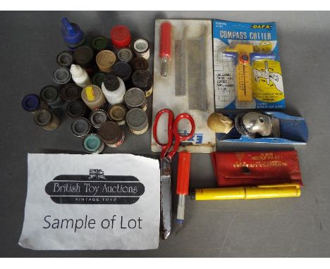 Humbrol, Tamiya, Vallejo, Others - In excess of 60 model paints, plus some model making tools. Lot includes Vallejo #179 Gunm