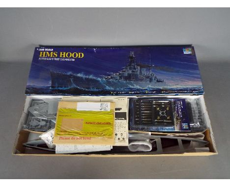 Trumpeter - A boxed 1;350 scale plastic model kit of HMS Hood by Trumpeter. The kit contains parts in both opened and factory