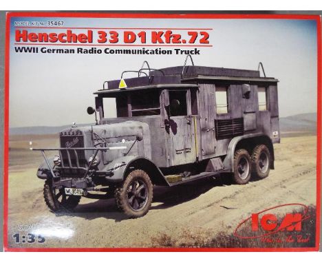 ICM -  a Henschel 33 D1 Kfz.72 WWII German Radio Controlled Communication Truck, model No. 35467, scale 1:35, model appears t