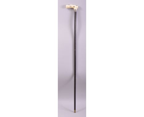 A GOOD IVORY AND SHIBAYAMA HANDLE WALKING STICK, signed, 91.5cm long.