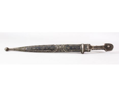 A 19TH CENTURY KINDJAL DAGGER and scabbard, 49cm long.