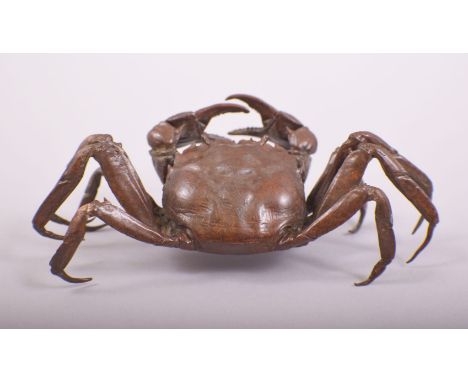 A JAPANESE BRONZE MODEL OF CRAB, stamped underside, 14cm wide.