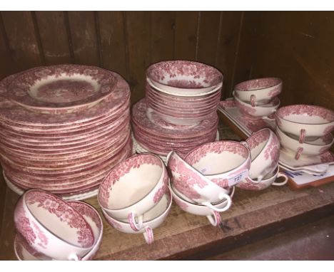 Shelf of Enoch Wedgwood Woodland pottery 