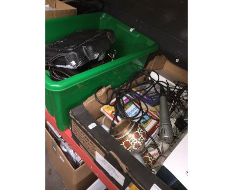 Two boxes of misc, including tools, Wii console etc 