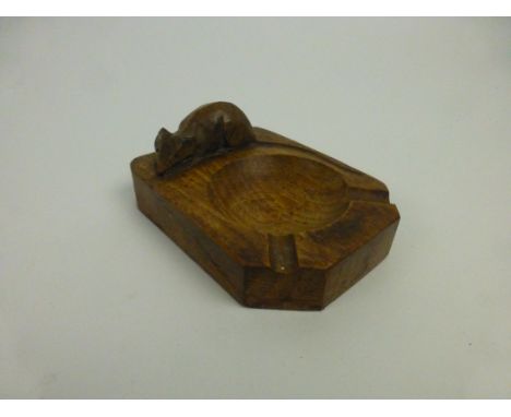A Robert 'Mouseman' Thompson oak ashtray. w. 10 cm, l. 7.5 cm CONDITION REPORT: General wear and tear