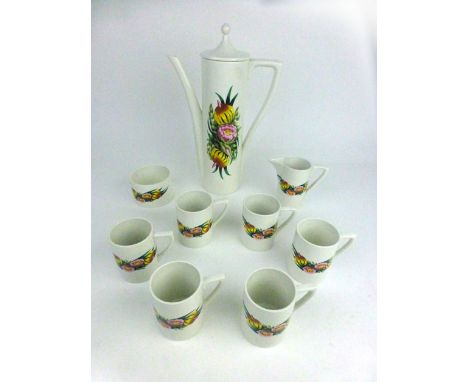 A Portmeirion 'Tiger Lily' six sitting coffee service, to include cups, pouring jug, sugar bowl and coffee pot, dated '64 CON