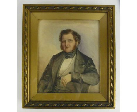 19th Century School,a half-length portrait of a gentleman,watercolour,16 x 14 cm CONDITION REPORT: Framed and glazed, some wa