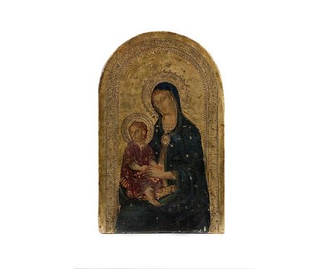 Italian School (20th century) Madonna and Child 
Oil on panel, arched top unframed 
36cm x 22.8cm 
