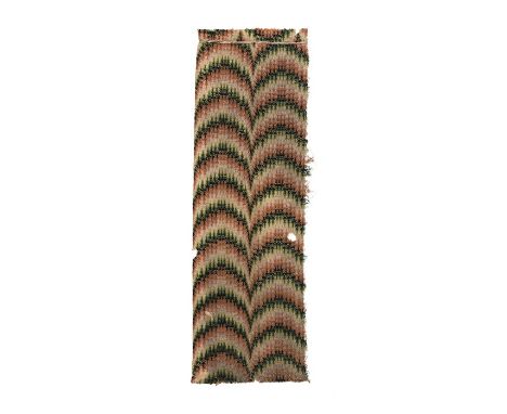 An early 18th century panel of linen 
Embroidered in flame stitch with cream, red, green and dark blue wools, 202cm x 107cm, 