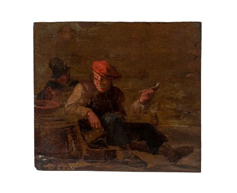 Manner of David Teniers 
Peasants smoking in an interior 
Oil on panel 
Unframed 
17.5cm x 19.5cm 
together with three unfram