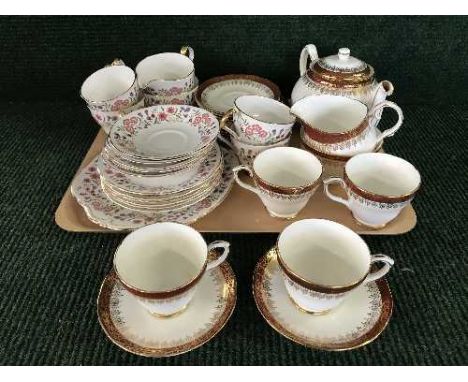 A tray of Windsor china tea service and a Duchess tea set 