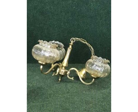A pair of three way brass light fittings 
