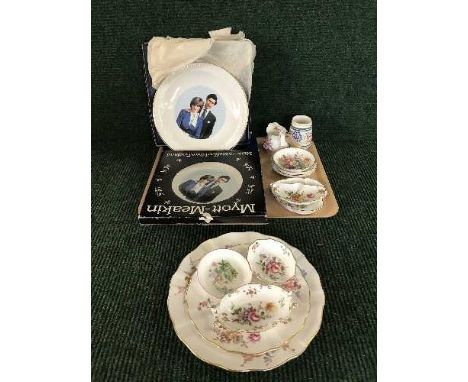 A Poole vase, Royal Crown Derby posies, pin dishes, plates, etc and boxed commemorative plates 