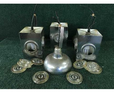 A box of vintage metal light fittings 