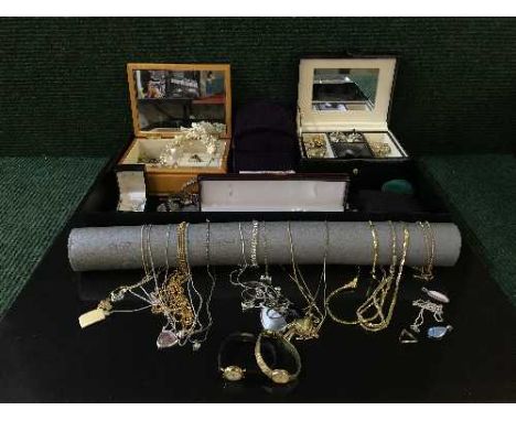 A quantity of costume jewellery, pendant, chain, lady's wrist watches inc, Raymond Weil, Rotary etc 