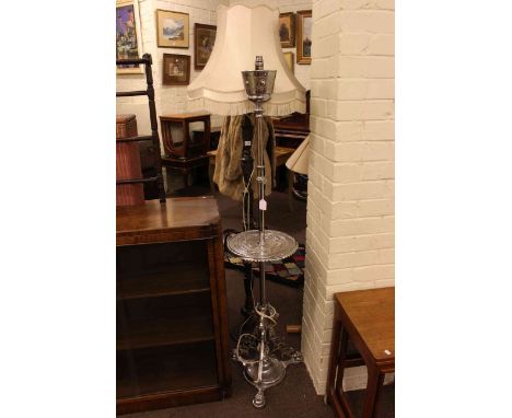 Silvered telescopic standard lamp and metal standard lamp and shade (2).