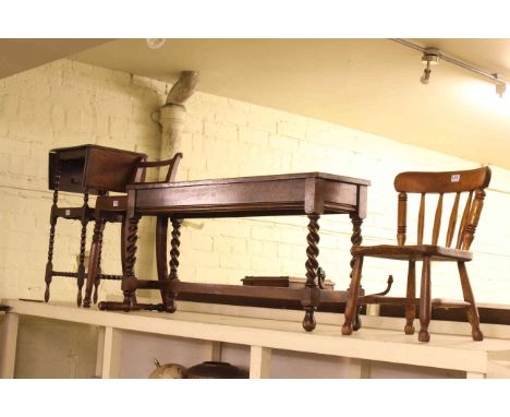 Two Victorian child's chairs, oak barley twist window seat and bobbin leg drop leaf side table (4).