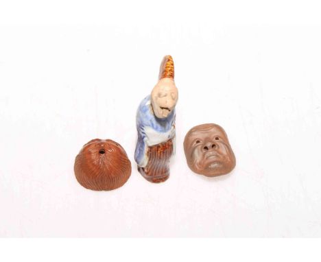 Three Japanese pottery netsuke.