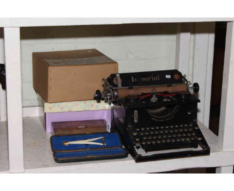 Indian Princess doll, Imperial typewriter, Trilby hat, inlaid card box and glove case with stretchers.
