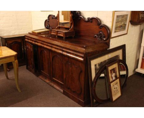 Victorian mahogany four door chiffonier with raised back, 158cm by 196cm by 58cm, Victorian mahogany two drawer toilet mirror