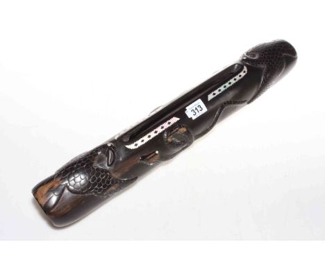 Ebony and mother of pearl African tribal item, 52cm.