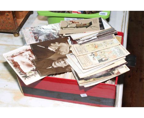 Shoebox of vintage postcards inc Oriental artist signed postcards with red stamp mark, New Zealand, Maoriland, Randolph Calde