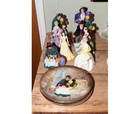 Royal Doulton and Royal Worcester figurines including Balloon Seller, Christmas Day RD 2005, First Dance 3629, etc.