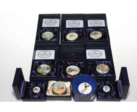Ten enamel trinket boxes in presentation boxes by Crummles, Alastor and Ashley.