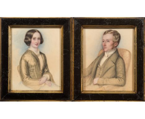 English School Circa 1850-
A portrait of George French;
A portrait of Mrs Anne French [nee Howlett, 1829-1908]:-
a pair, both