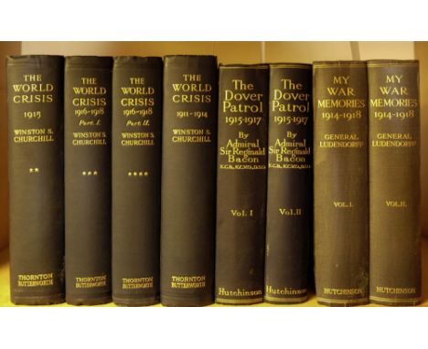 CHURCHILL, Winston, S - The World Crisis : 4 vols, org. cloth, 8vo, foxing, 1923 [reprint], 1923 [first], 1927 [first], 1927 