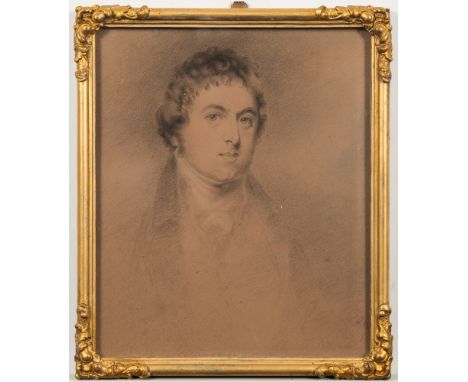 Circle of Sir Thomas Lawrence [1769-1830]-
A portrait of a young man:-, 
bust-length, with short dark hair and pale blue eyes