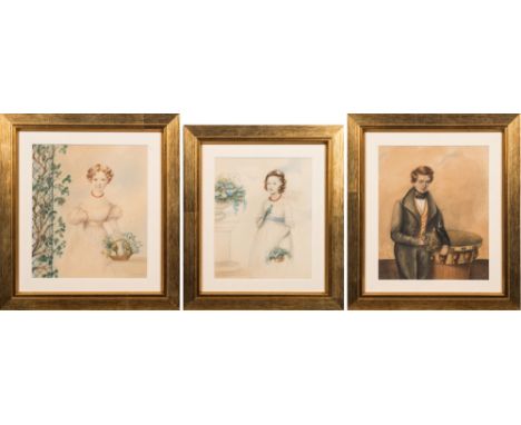 English School Circa 1837-
A portrait of Anthony Henning holding a sextant;
A portrait of Jessie Henning aged 10 with a parro