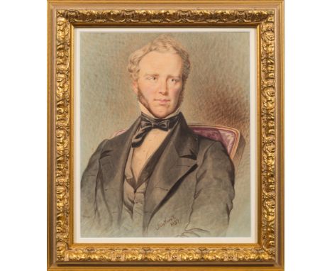 John Botterill [1817-1881]-
A portrait of Mr Haig:- bust-length seated,
with fair wavy hair and long sideburns
signed and dat