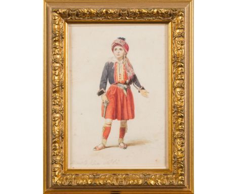 Attributed to Thomas Charles Wageman [1787-1863]-
Mustapha Ali:-, 
portrait of a young Turkish boy, full-length in tradition 