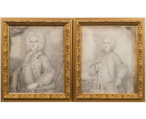English School early 18th Century-
A portrait of a young man;
A portrait of a gentleman:-
two, each half-length standing in a