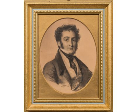 English School Circa 1830-
A portrait of a young man:-, head and shoulders
with dark wavy hair
pastel drawing heightened with