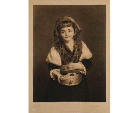 Girl with tambourine after Frith - 19th century mezzotint.