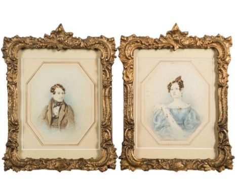 William Heath [1795-1840]-
A portrait of a young man; 
A companion portrait of a young lady:-
both bust-length, watercolours
